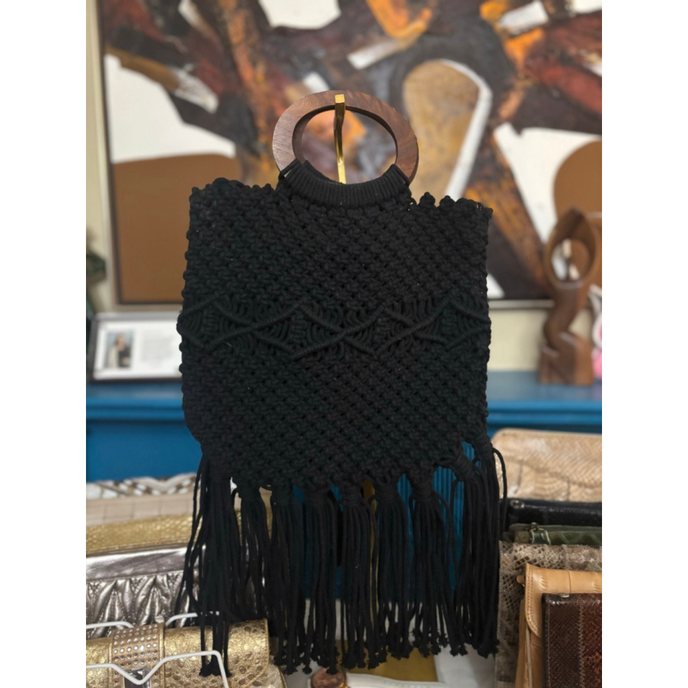 Danielle Nicole Black Macrame Crossbody Bag One S… - image 2